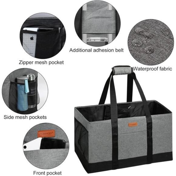 Extra Large Foldable Grocery Tote Bag With Handles for Storage, Picnics, Beach - Picture 6 of 7